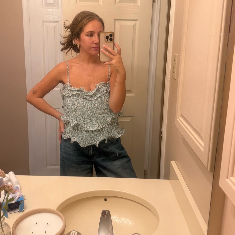 LUSH Ruffle Cami Tank Top — Light Sage Green